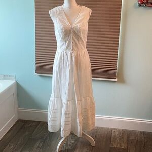 Lucky Brand White Sleeveless Tie Front Midi Dress